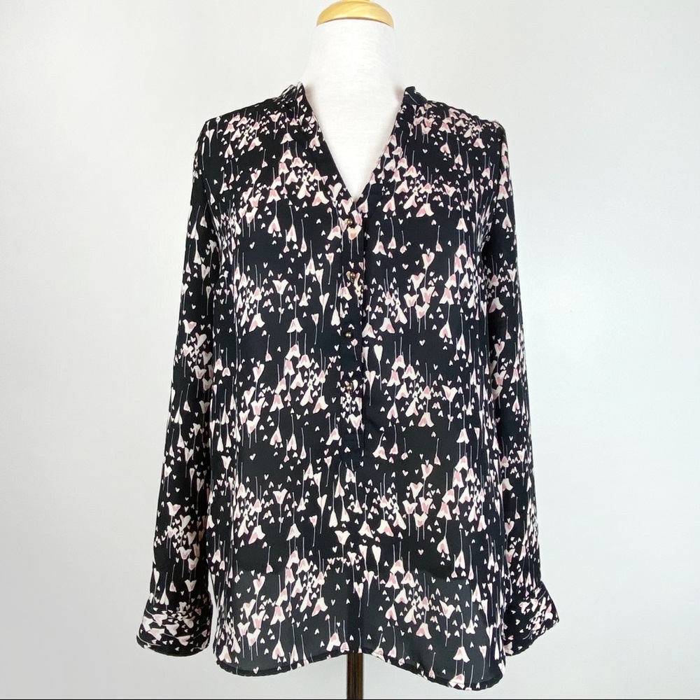 Lauren Conrad Black Floral Long Sleeved Blouse, L